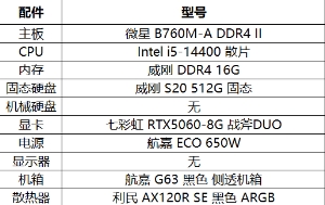 高性?xún)r(jià)比全能裝機(jī)  i5-14400+RTX5060 